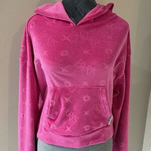 Paris Hilton Velour Hoodie Pink Cropped Monogram Thats Hot Bling Y2K Size Large
